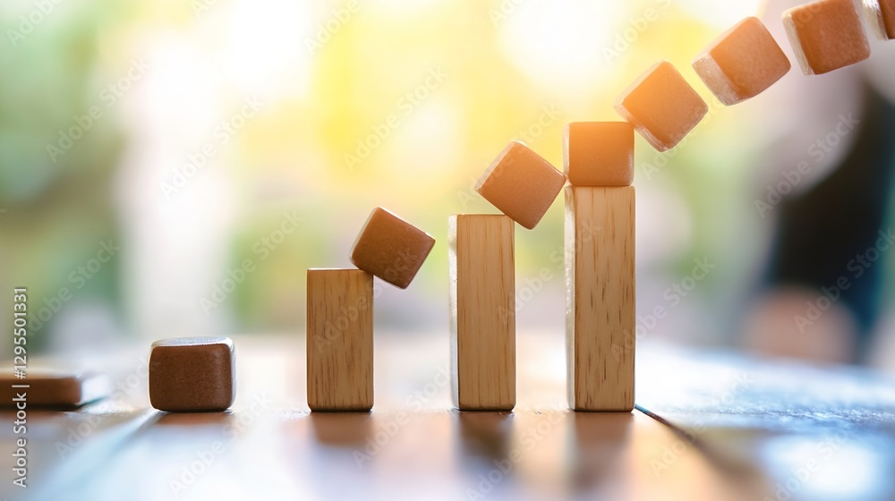 Aufkleber Colorful Wooden Blocks Creating Growth Chart Displaying Business Success Strategy : Generative AI