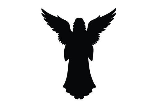 recommend clip art: Angel silhouette clipart. This image shows a black silhouette of an angel with outstretched wings. Vector illustration design.