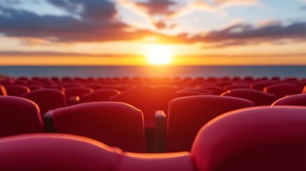 Obraz premium Serene Sunset Over Empty Red Theater Seats Creating a Cinematic Atmosphere : Generative AI