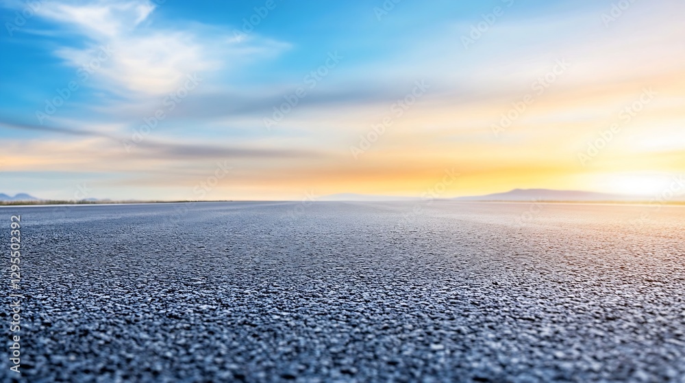 Poster Vast open road extending towards horizon under a colorful sky during golden hour : Generative AI