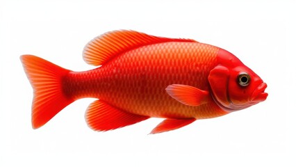 Obraz premium A vibrant red tilapia fish with detailed scales and fins, isolated on a white background.