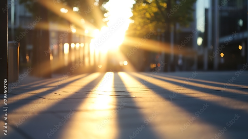Aufkleber Beautiful Sunlight Streaming Through Trees on Paved Path Creating Artistic Shadows : Generative AI