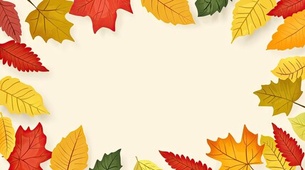 Autumn leaves border, fall foliage, colorful display, blank space, graphic design, stock photo