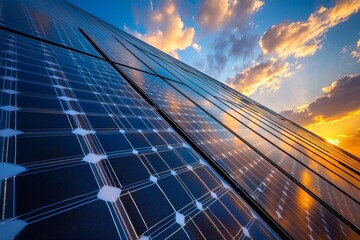 Urban solar panel showcasing eco friendly features in daylight with wide angle lens perspective