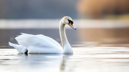 Naklejka premium Graceful swan swimming in calm waters providing a serene and peaceful natural scene : Generative AI