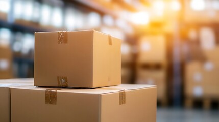 Cardboard boxes stacked in a warehouse illustrating logistics and delivery services : Generative AI