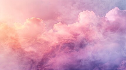 Fototapeta premium Dreamy cumulus clouds backdrop design featuring swirling liquid smoke rising brush effects, puffy sky details, and hookah-inspired mist or smog overlays for a dramatic pre-rainstorm visual effect.