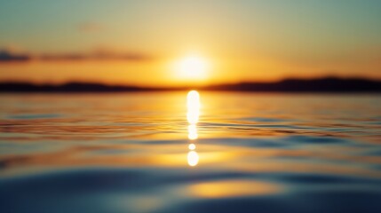 Stunning sunset landscape with shimmering water reflecting golden light : Generative AI