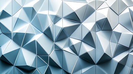 Fototapeta premium A simple geometric pattern with interlocking triangles, in a clean palette of muted gray, white, and pale blue, with sharp edges and subtle shadows, creating a calm and modern aesthetic, hd quality,