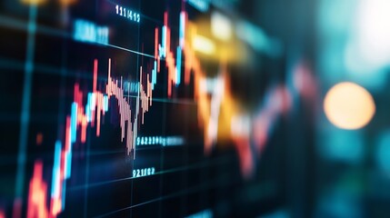 Dynamic stock market graph displaying fluctuating financial trends and data analysis on a digital screen : Generative AI