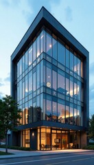 Fototapeta premium Modern office building facade with glass and steel fa?ade, sleek lines and minimalist design, steel, architecture, urban