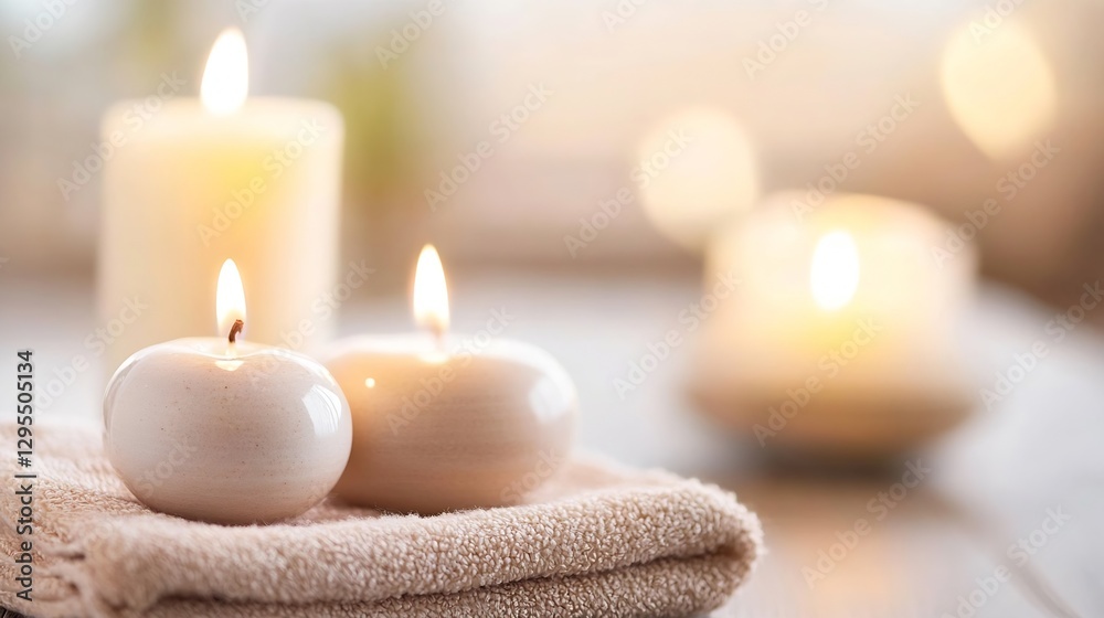 Leinwandbilder tranquil set of spa candles with soft glow for relaxation and serenity : generative ai