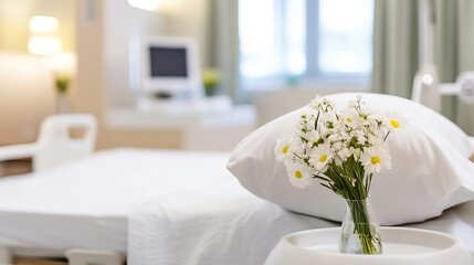 Bright Floral Arrangement in Modern Hospital Room : Generative AI