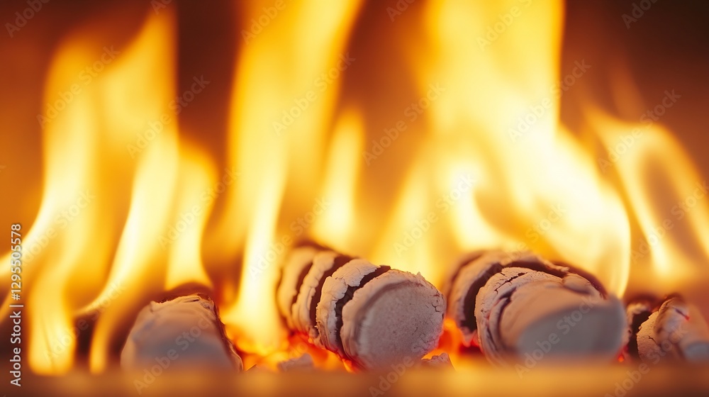 Aufkleber Warm Glowing Flames from Burning Logs in a Cozy Fire Pit Creating a Comfortable Atmosphere : Generative AI