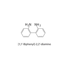 [1,1’-Biphenyl]-2,2’-diamine skeletal structure.Diamine compound schematic illustration. Simple diagram, chemical formula.