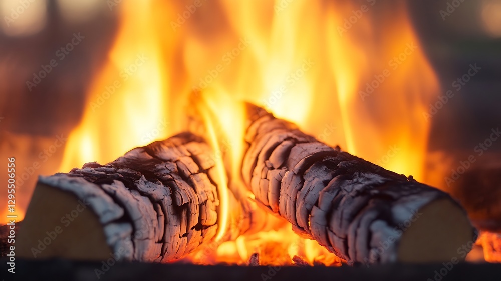 Aufkleber firewood burning in cozy fireplace creating warmth and ambience : generative ai