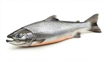 Fototapeta premium A Detailed Closeup of a Fresh Whole Silver Salmon Fish on White Background