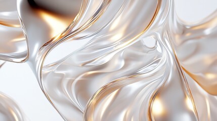 3D Render of Liquid Silver and Gold Waves with Soft Lighting, Smooth Curves, and Metallic Texture on White Background