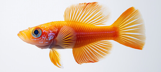 Stunning Orange Dwarf Cichlid Fish with Vibrant Fins and Scales on a white background