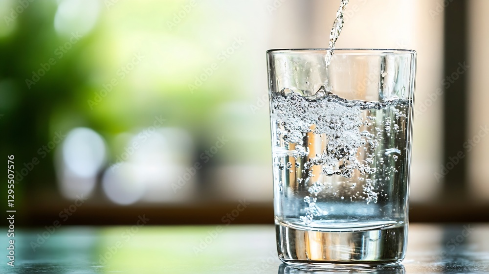 Aufkleber Refreshing glass of water with bubbles on a sunny day creating a bright and vibrant mood : Generative AI