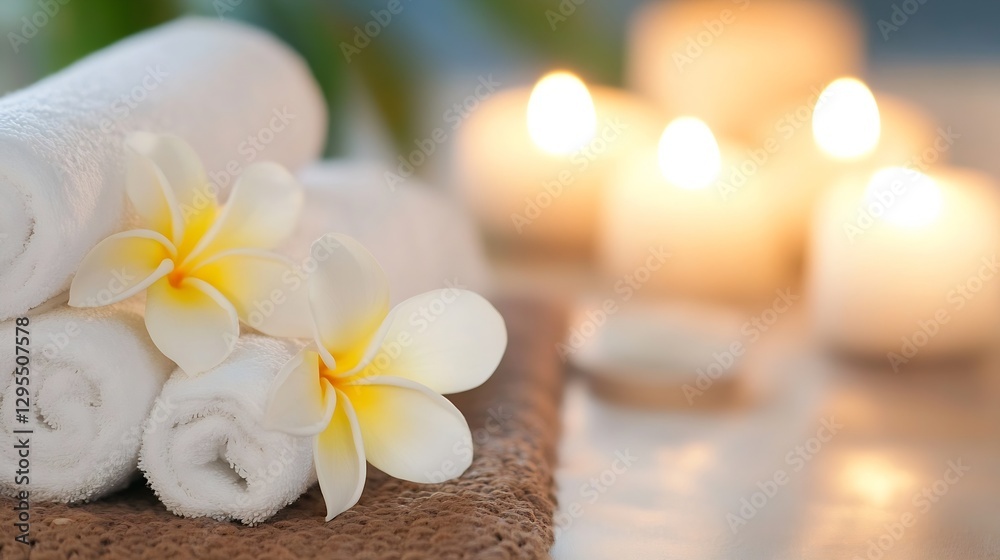 Poster spa towels with fresh flowers and candles for a relaxing atmosphere : generative ai