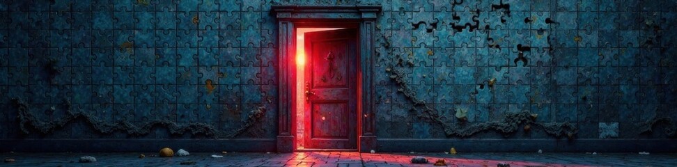 Mysterious door with puzzle pieces , stone, mystery, silhouette