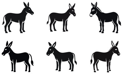 Simple Black and White Silhouette of Donkeys