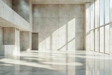 Obraz premium Top View of an Empty Room with Concrete Walls, Showcasing Minimalist Design through 3D Rendering.