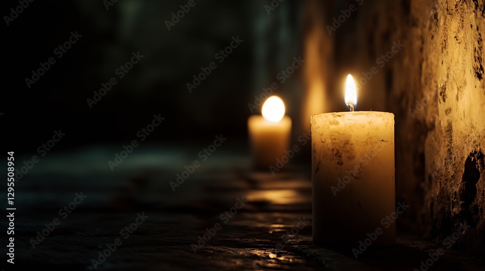 Fototapete illuminated candles in mysterious dark setting featuring soft glow and warm atmosphere : generative 