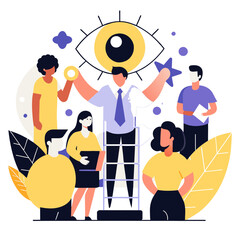 Diverse business professionals collaborating in a modern office setting.