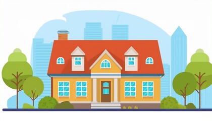 Fototapeta premium Urban architecture, residential family house in flat style, cute vector illustration. Generated image