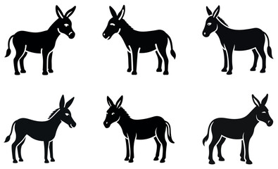 Simple Black and White Silhouette of Donkeys