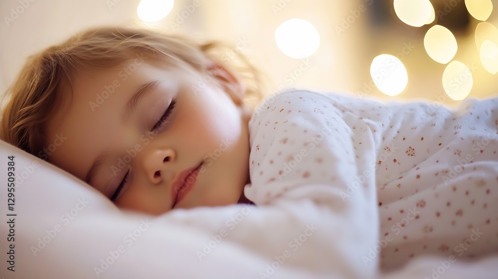 Poster a peaceful sleeping child resting blissfully on a soft bed showcasing innocence and warmth in a cozy