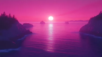 Selbstklebende Fototapeten A beautiful sunset illuminates the water and surrounding landscapes at sea © Soleh