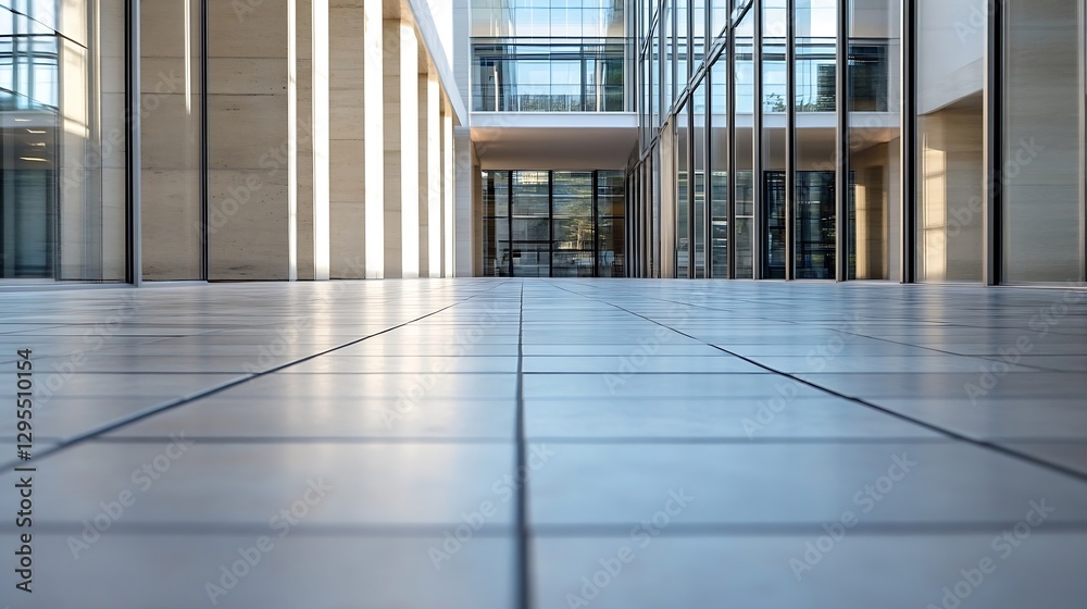 Aufkleber modern architecture interior design showcasing sleek floors and reflective glass walls in a spacious