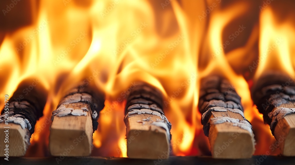 Poster burning logs with flames in an outdoor firepit for warmth : generative ai