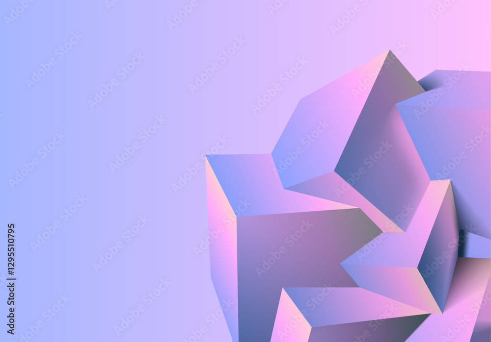 Poster Abstract 3D background with mix of cubes. Geometric shapes intersecting in violet and pink y2k styled background