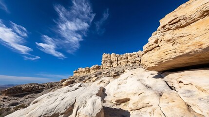 Fototapeta premium Stunning Desert Landscape Showcasing Unique Rock Formations and Blue Sky : Generative AI