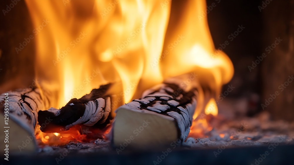 Poster vibrant flames dance over logs creating a warm and inviting fire atmosphere : generative ai