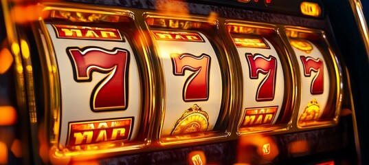 Jackpot slot machine display showing winnings. Concept: the thrill and risks of gaming, highlighting dangerous hobbies and the illicit online casino industry.