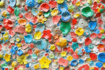 Colorful climbing holds on textured wall