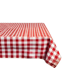 Red and white checkered tablecloth on table top view,