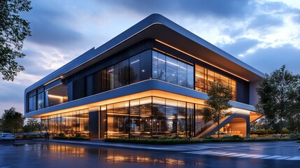 Fototapeta premium Modern Commercial Building in Blue Tone