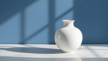 Elegant White Vase on a Marble Surface with Blue Backdrop