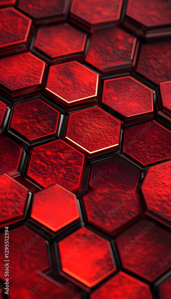 Poster shiny metallic red hexagons create an abstract dimensional background