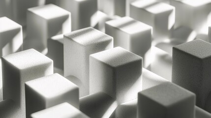 Obraz premium Floating white cubes against monochromatic background with subtle shadows in futuristic minimalism