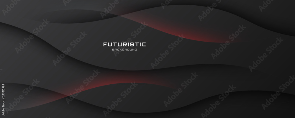 Poster 3d black waves abstract background overlap layer on dark space with red light effect decoration. mod