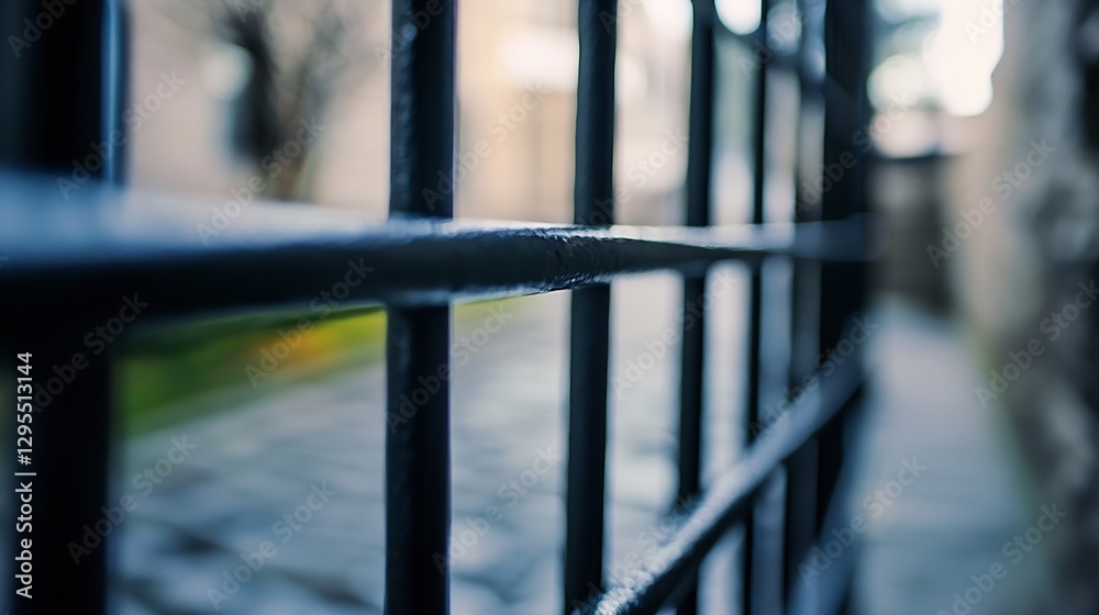 Fototapete closeup view of iron bars creating a sense of confinement and isolation in an urban environment : ge
