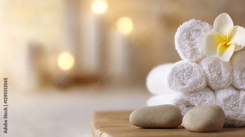 Leinwandbilder relaxing spa setting featuring rolled towels stones and a flower creating a soothing environment for