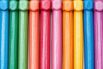Colorful crayons arranged, close-up, studio shot